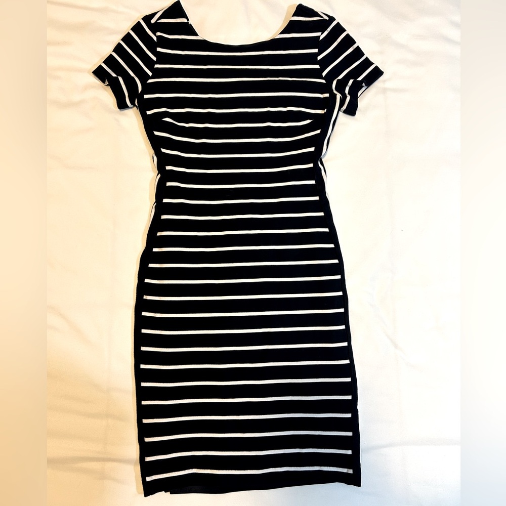 Banana Republic Navy and White Striped Midi Dress
